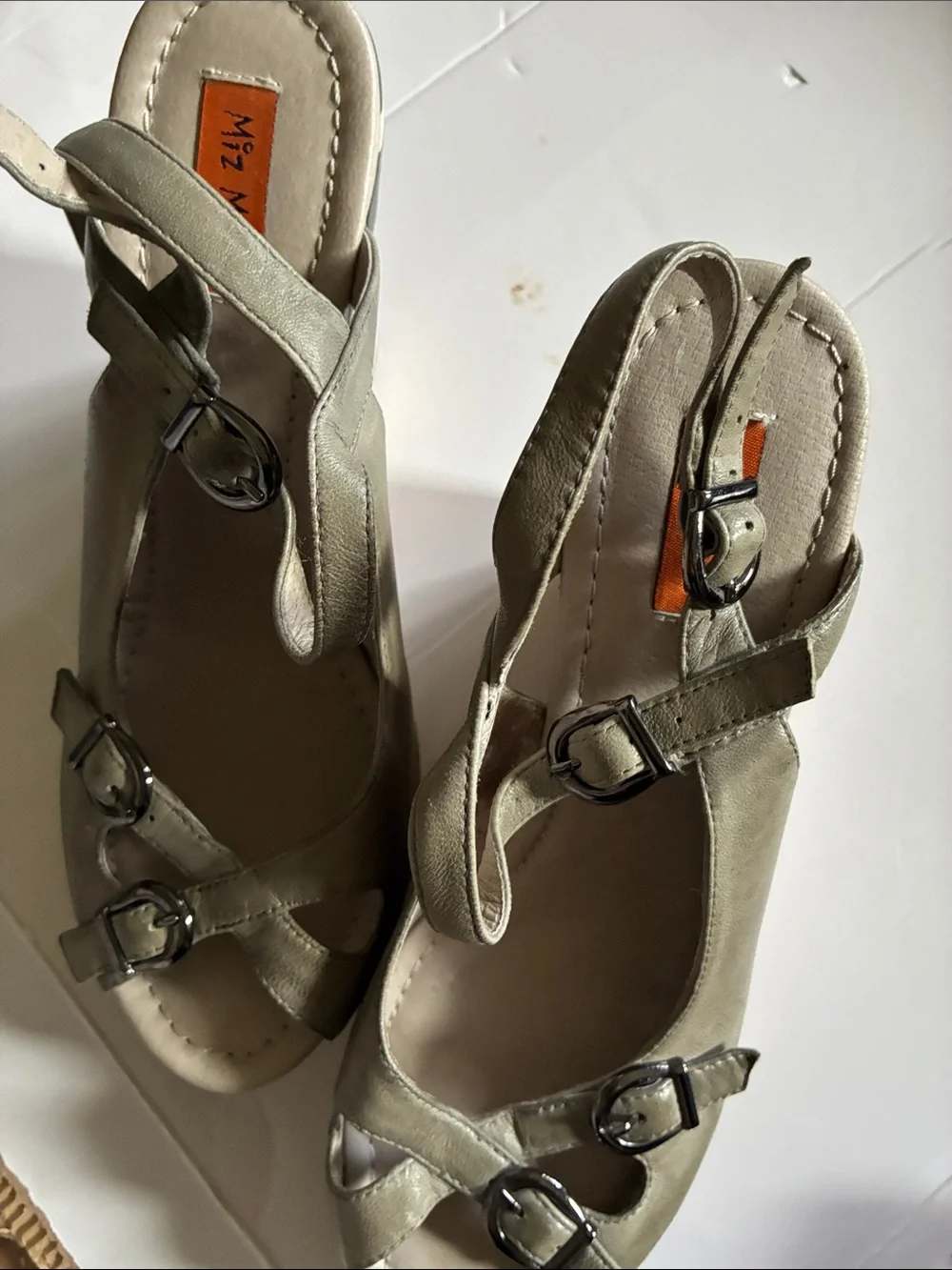 Miz Mooz Olive Green Buckle Heeled Sandals